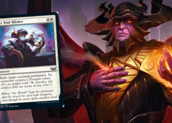 Penampakan lebih dekat dari kartu Buy Your Silence dari expansion Streets of New Capenna yang akan segera hadir di Magic the Gathering