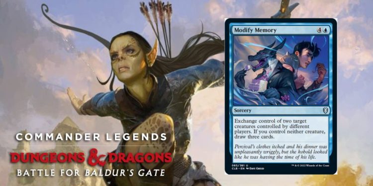 Penampakan lebih dekat dari kartu Modify Memory yang akan hadir di expansion Magic the Gathering Commander Classics: Battle For Baldur's Gate