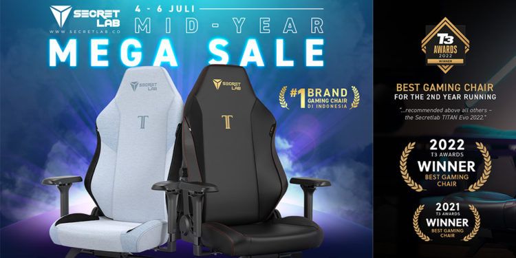 Secretlab sudah resmi memulai masa promo terbesarnya di Indonesia pada tanggal 4 - 6 Juli lewat Tokopedia. Banyak diskon menarik.