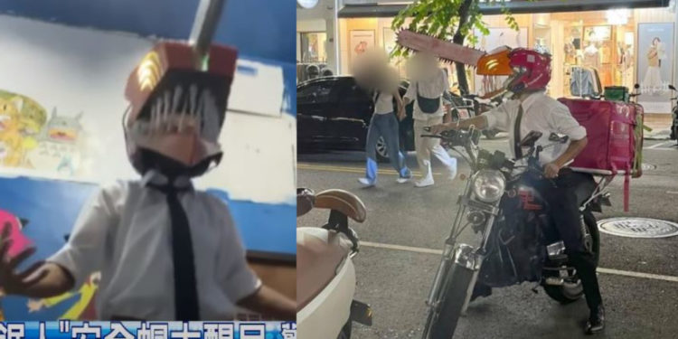 Seorang pria di Taiwan viral karena bercosplay sebagai Chainsaw Man sambil menjalani keseharian sebagai pengantar makanan