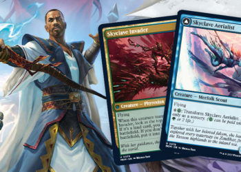 Preview untuk kartu Skyclave Aerialist yang bisa bertansformasi dari set Magic: The Gathering - March of the Machine