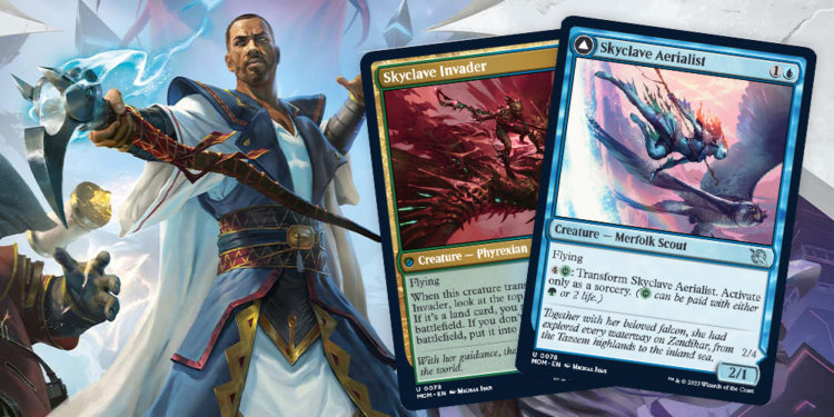 Preview untuk kartu Skyclave Aerialist yang bisa bertansformasi dari set Magic: The Gathering - March of the Machine