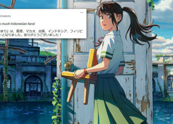 Makoto Shinkai mengucapkan terimakasih untuk para fans di Indonesia yang telah mendukung Suzume tersebut hingga bisa menjadi laris manis.