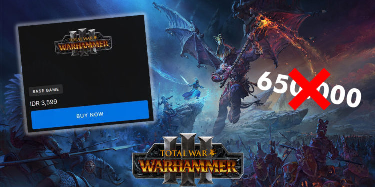 Total War Warhammer III yang seharusnya dibanderol dengan harga 650 ribu rupiah, kini mengalami bug price dan dibanderol 3.600 rupiah saja.