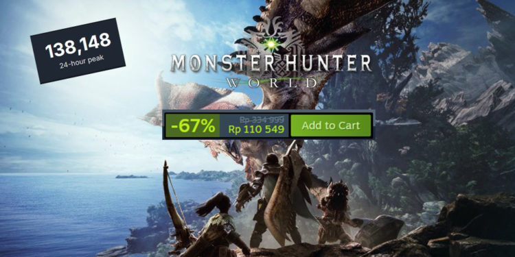 Jumlah pemain Monster Hunter World meningkat dan puncaknya pada 2 Januari kemarin yang menyentuh 138 ribu pemain menurut data dari SteamDB.