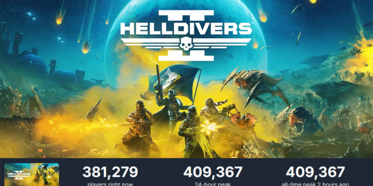Helldivers 2 mencapai 409.367 pemain yang online bersamaan belum lama ketika artikel ini ditulis menurut pada halaman SteamDB.