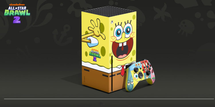 Xbox Series X – Nickelodeon All-Star Brawl 2 Special Edition Bundle yang termasuk desain spesial SpongeBob di konsol dan juga kontrolernya.
