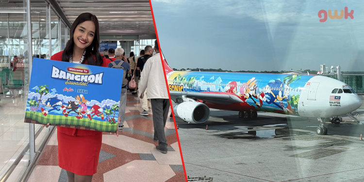 kami berkesempatan menikmati pengalaman merasakan naik pesawat bertema spesial Sonic the Hedgehog yang diperkenalkan oleh AirAsia.